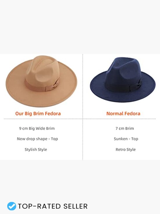 Big Wide Brim Fedora Hat Adjustable Strap Classic Unisex Outdoor Party Prop main image 7